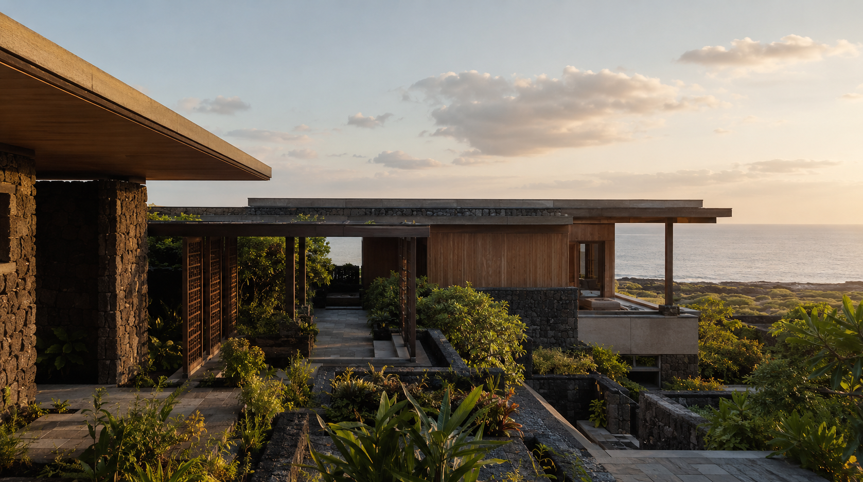 Aerial view of Kona Village on the Hawaii coast